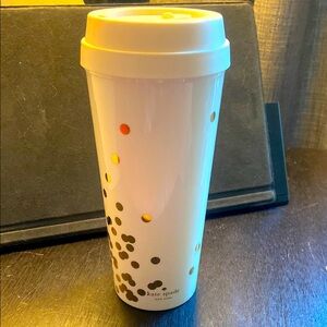 Kate Spade White Travel Mug with Gold Polka Dots
